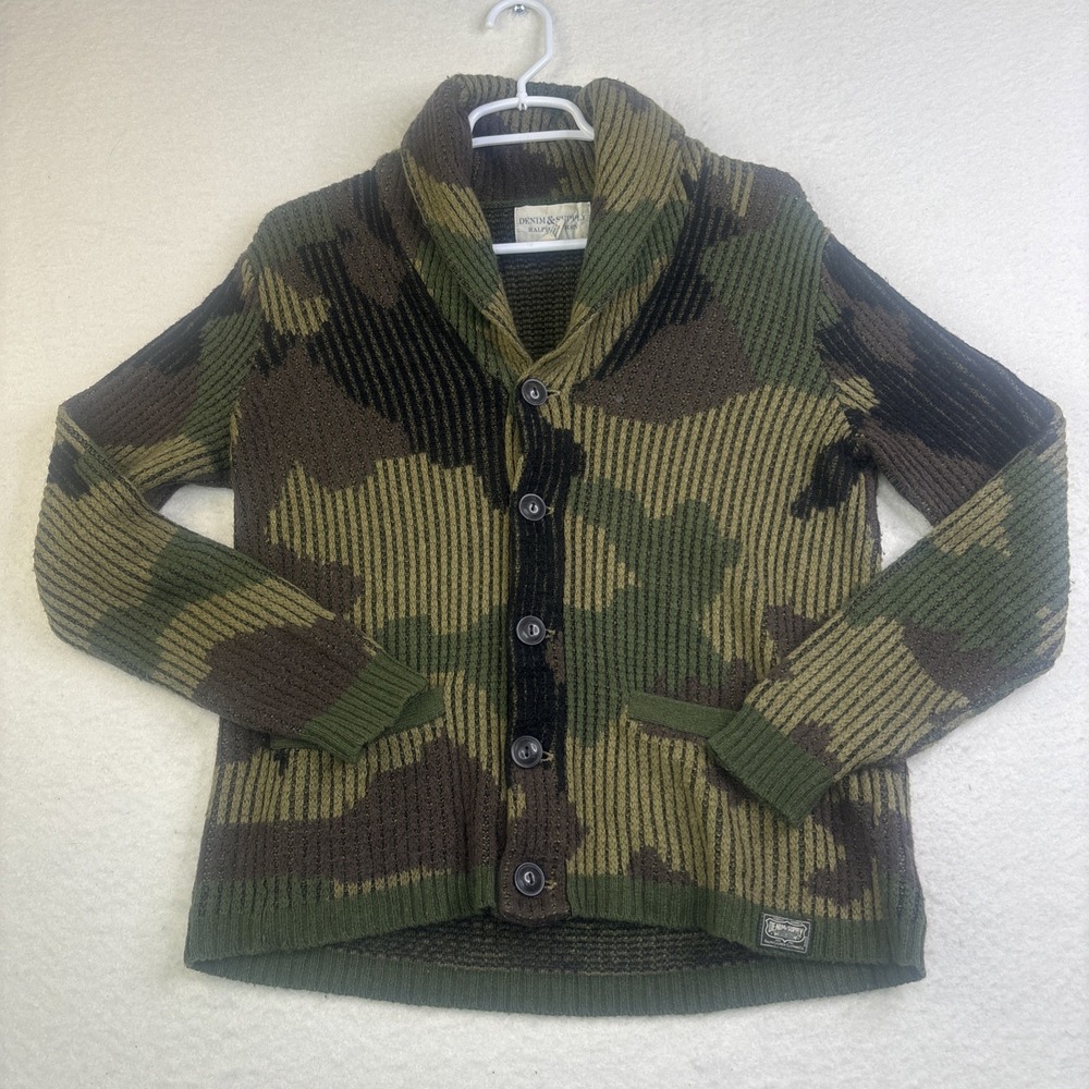 Ralph Lauren Denim & Supply Camo Shawl Cardigan Sweater Camo Military S Wool